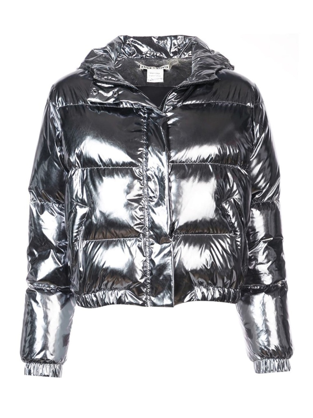Alice + Olivia Durham Silver Mirror Goose Down Hooded Puffer - size M